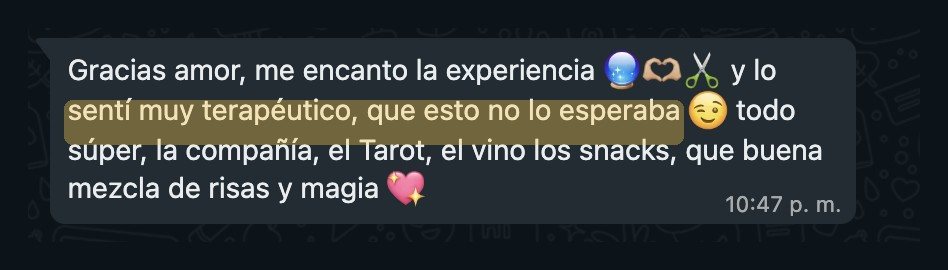 Mensaje de WhatsApp de Amy tras el taller grupal