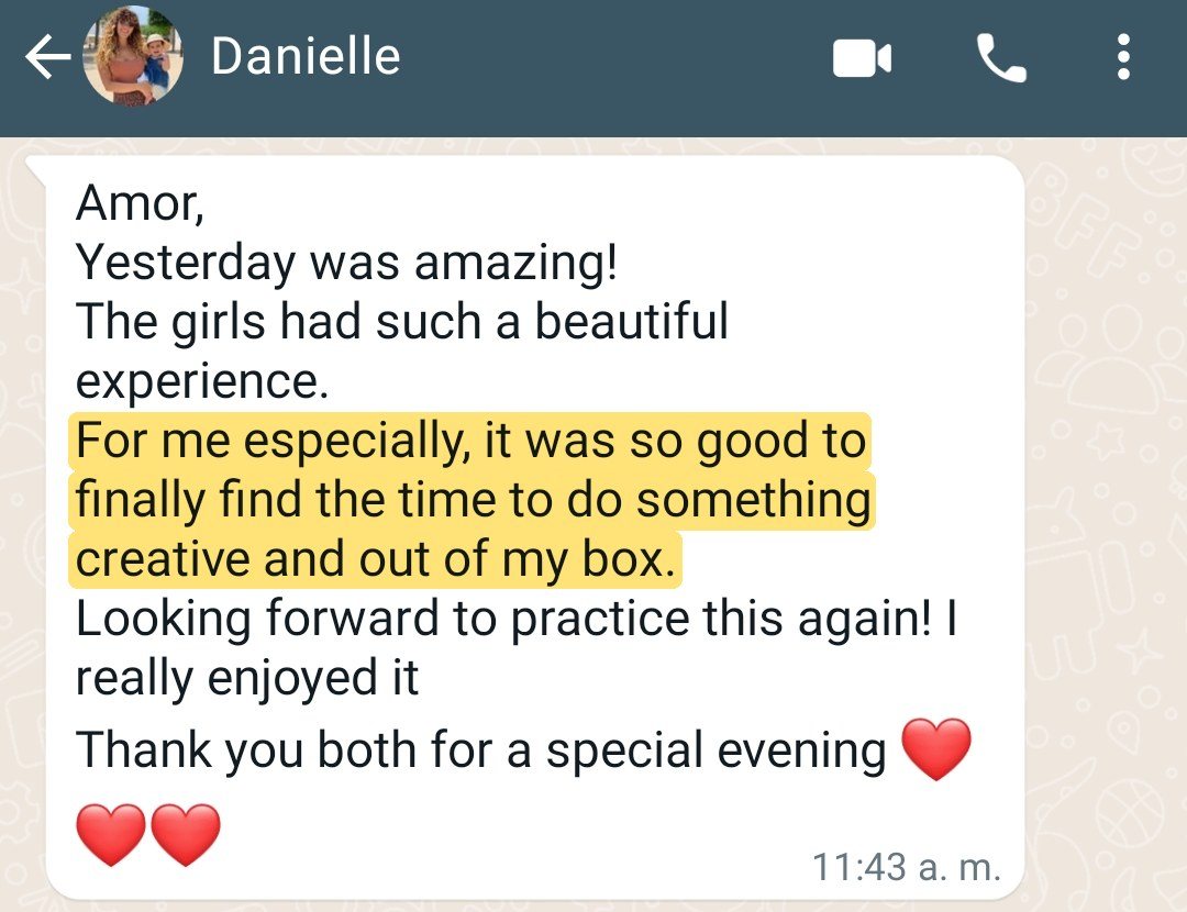Mensaje de WhatsApp de Danielle tras el taller grupal