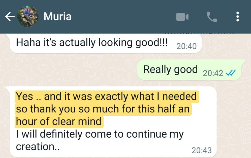 Mensaje de WhatsApp de Muria después de su sesión