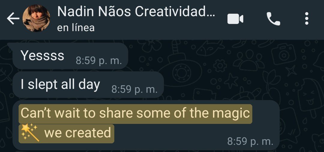 Mensaje de WhatsApp de Nadine después de su sesión