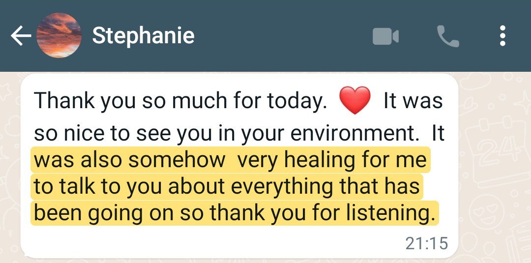 Mensaje de WhatsApp de Stephanie después de su sesión